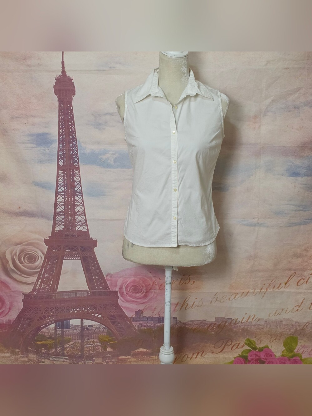 Eddie Bauer White Sleeveless Button-Down Shirt Sz M